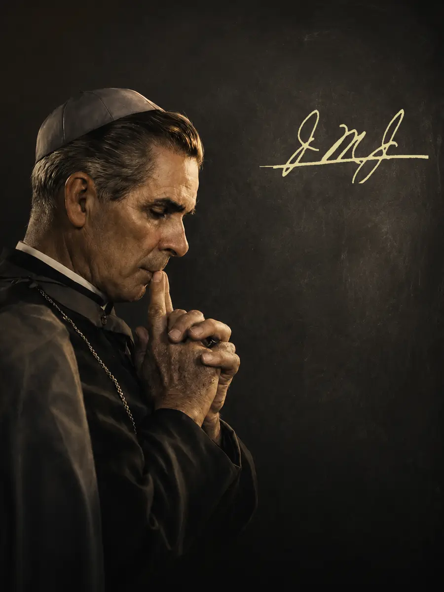 An original tribute portrait of Venerable Archbishop Fulton J. Sheen teaching at a chalkboard